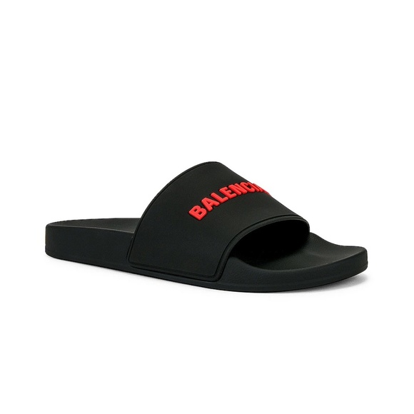 Balenciaga Black Red Pool Slide Sandals Men’s Rubber Logo - NEW - EU 42 | US 9 - Picture 3 of 16